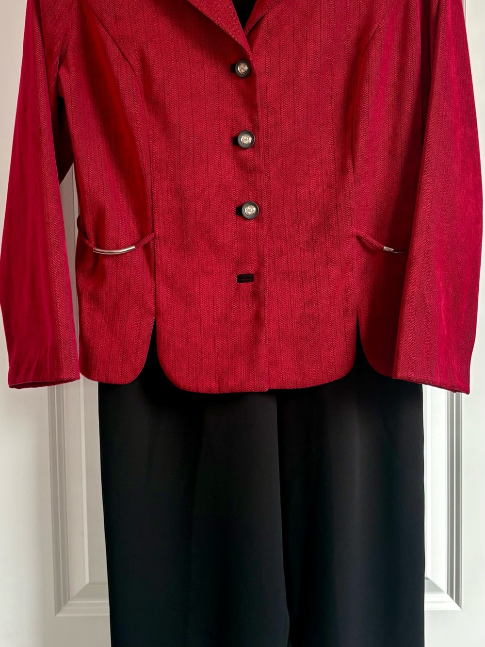 Perceptions Crimson Red Tailored Blazer with Decorative Buttons